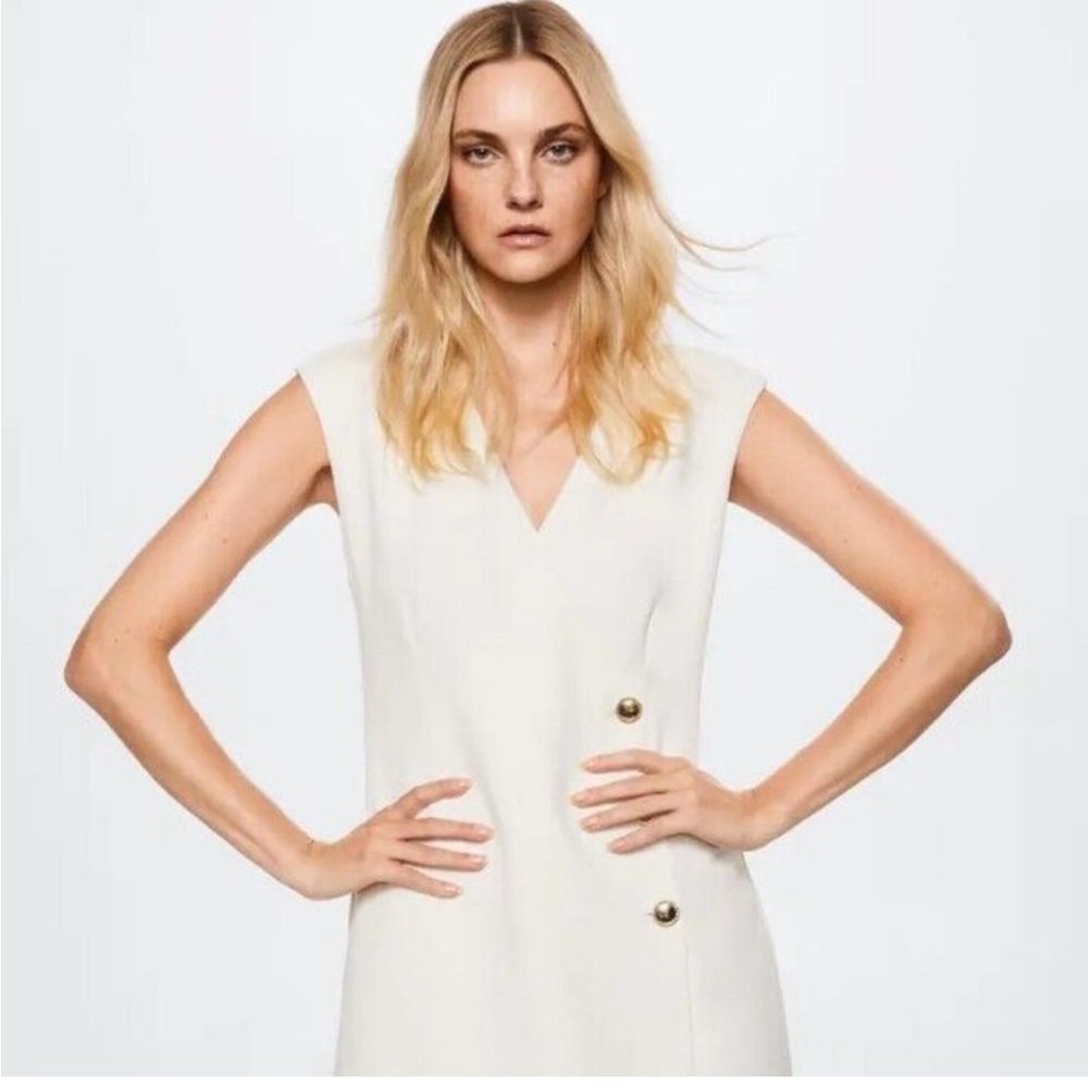 Mango Gold Buttoned Wrap Dress Mini Tailored White